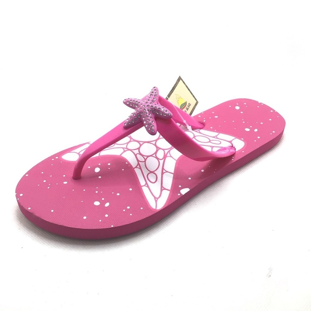 Aloha Island Womens Pink Rhinestone Starfish Thong Summer Flip flop Sandal - Picture 3 of 9